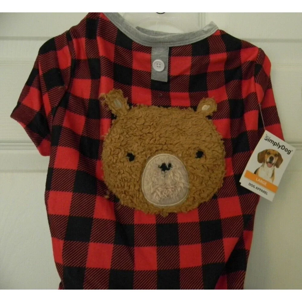 Simply Dog Plaid Flannel Teddy Bear Dog Pajamas Sz L 21-24 in. Around Chest NWT